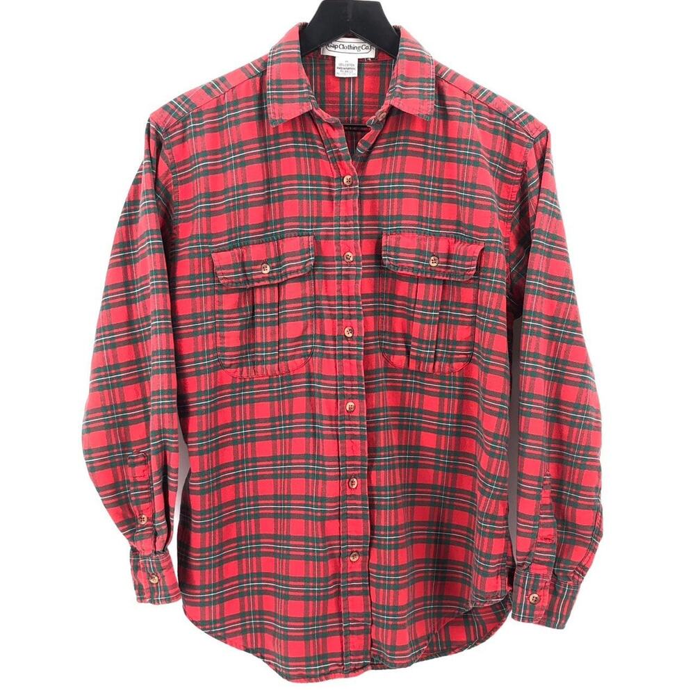 80s Gap Clothing Company red green plaid button up shirt 1980s vintage